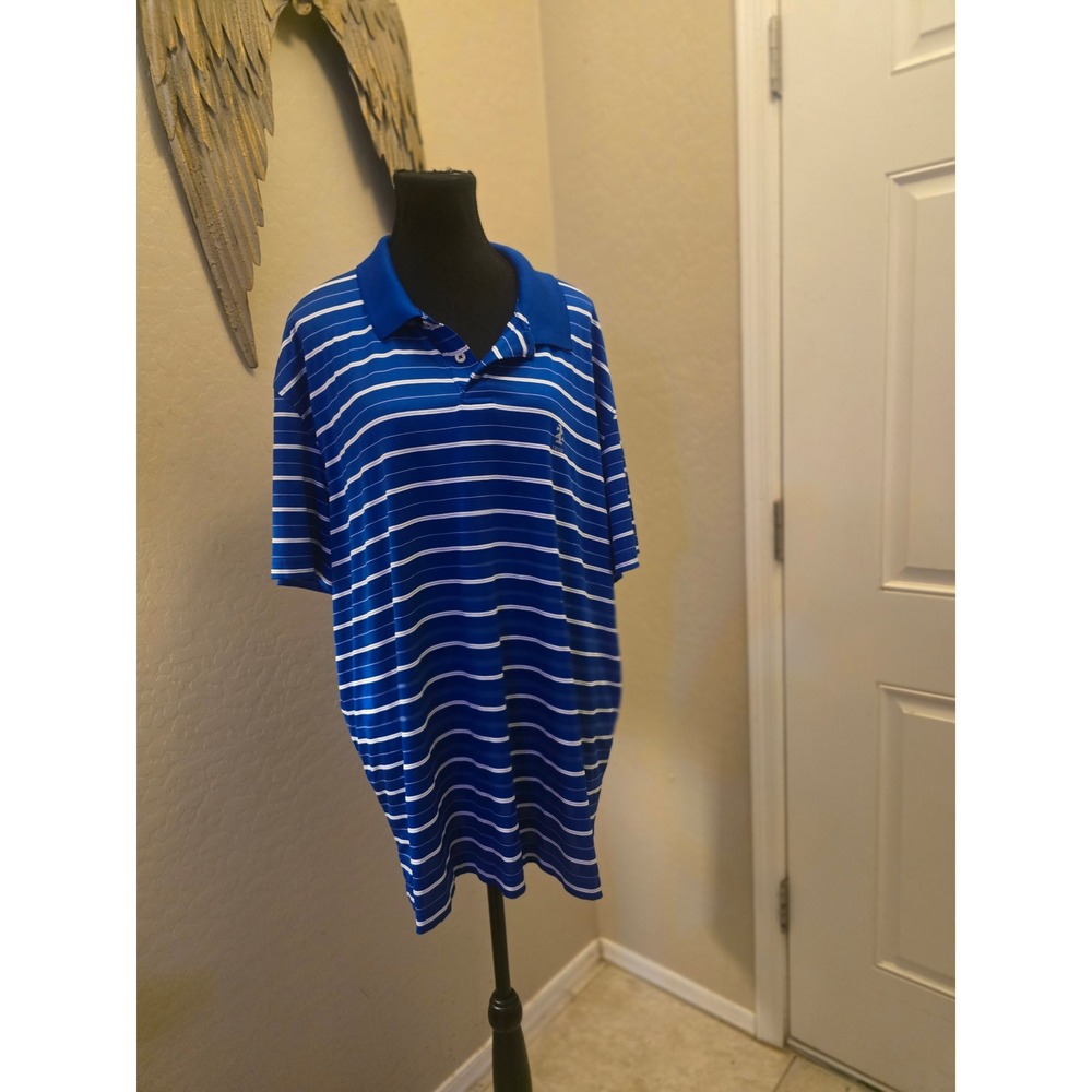 IZOD Golf Mens XXL Blue White Striped Short Sleeve Stretch Performance Polo